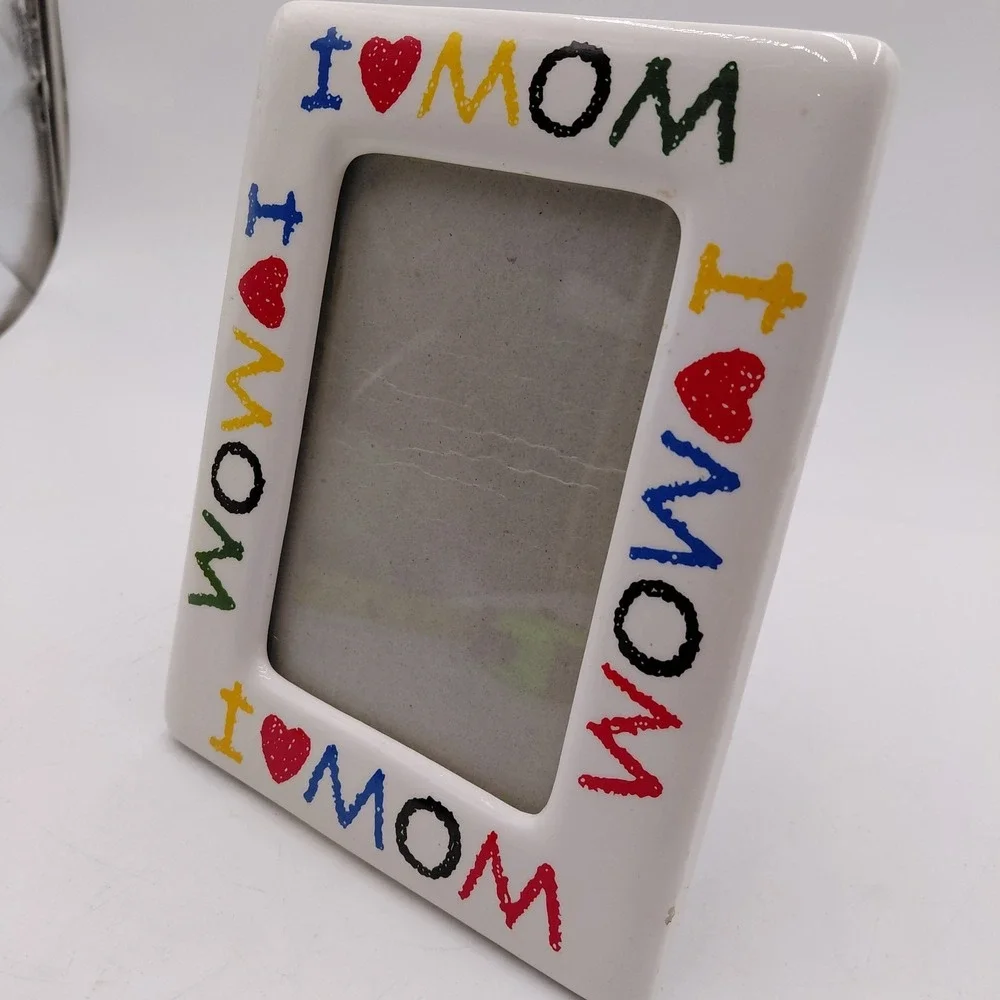 Vintage 90's I Love My Mom Ceramic Picture Frame 5x7 Retro Decor Crayon Style